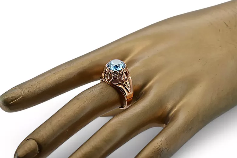 Originálny vinobranie 14K Produkt s ružovým zlatým Aquamarine Ring vintage unikátny VRC080R